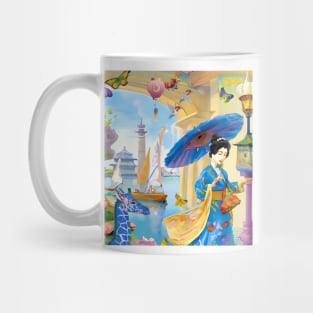 Blue giraffe in a Golden Palace chinoiserie Mug